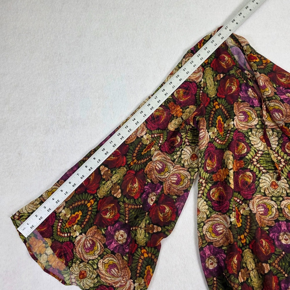Show Me Your Mumu Blouse Small Boho Bell Sleeve Sheer Floral Kaleidoscope Top - Picture 6 of 8